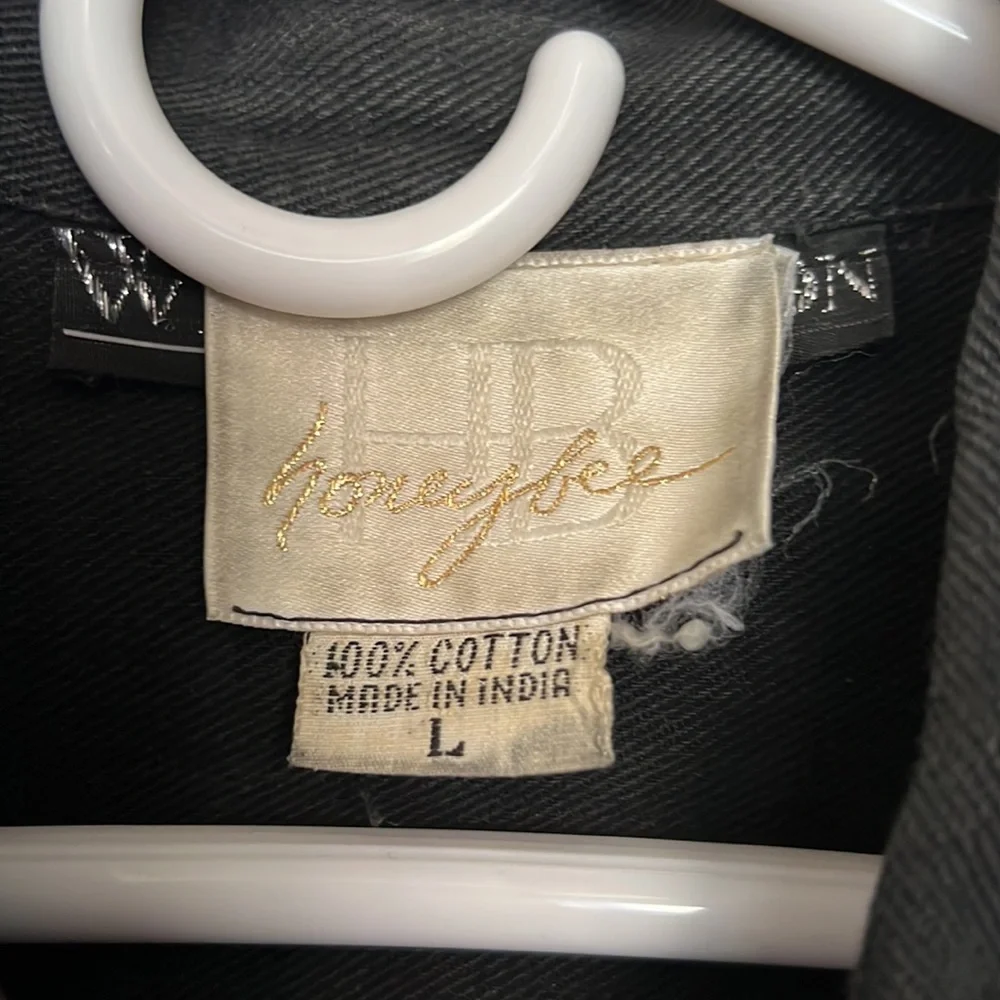 Honeybee, black denim jacket, embellished, size L, vintage circa  late 1980's - Picture 3 of 4